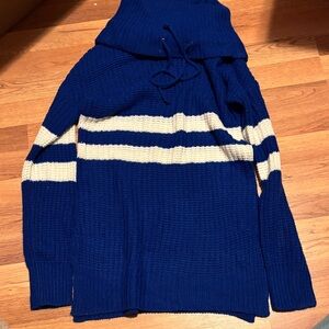 Navy Blue and Cream Striped Men's Sweater